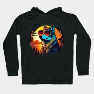 Cute wolf wearing sunglasses in the sunset gift ideas Hoodie